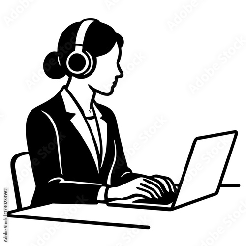 Customer Service Agent with Headphones and Laptop Vector Icon - Call Center or Remote Worker Illustration