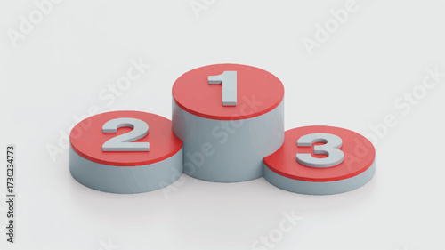 Award Podium with Red Trim and Gray Numbers 123 on a White Background winner first place