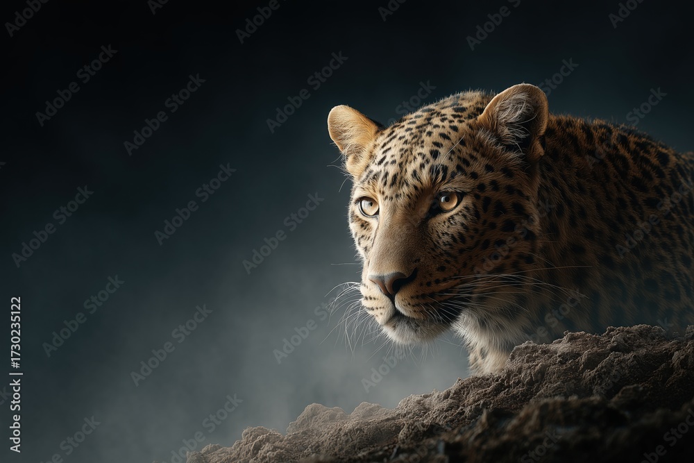 Obraz premium Close-Up of a Leopard in a Dramatic Setting