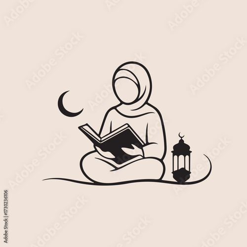 vector illustration of a muslim woman reading a holy book