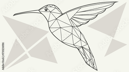 Abstract colibri in polygonal geometry with triangular shapes creates modern and artistic design