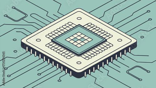 Abstract CPU chip with glowing pixels on technology background, showcasing intricate circuit patterns and modern design