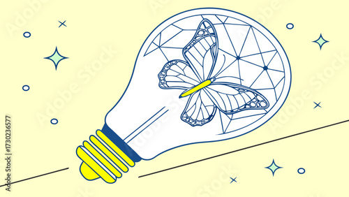 Butterfly gracefully flutters inside light bulb, symbolizing creativity and transformation in digital design