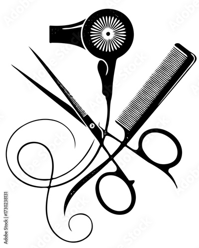 Barbershop hair  salon scissors and comb