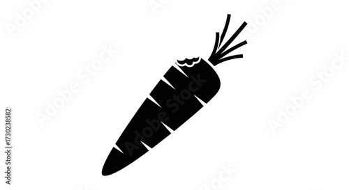 Simple black silhouette icon of a fresh, healthy carrot, representing nutritious food, organic produce, and natural diet concepts