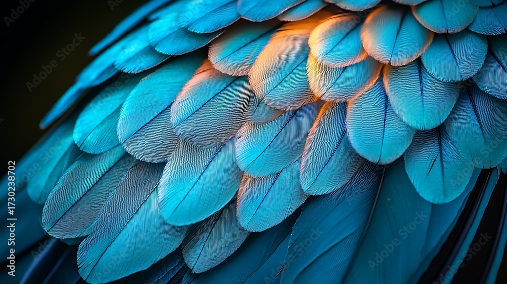 Fototapeta premium A close up view of bright blue and orange feathers creating an abstract pattern and texture