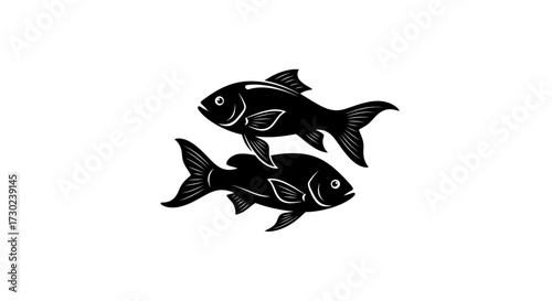 Elegant black fish silhouette swimming gracefully in unison, symbolizing harmony and flow for aquatic themes.