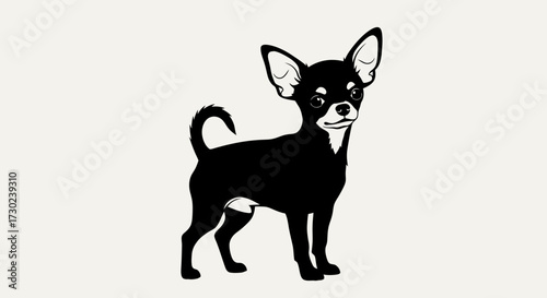 Charming black chihuahua dog silhouette posing with alert ears and curious expression on simple background