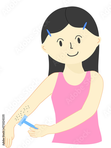 Cartoon woman shaving her arm for smooth skin
