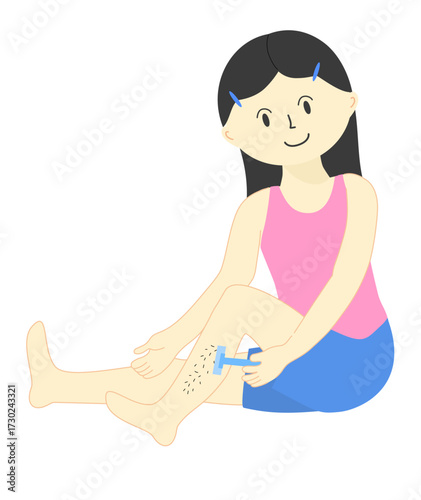 Cartoon woman shaving her legs for smooth skin