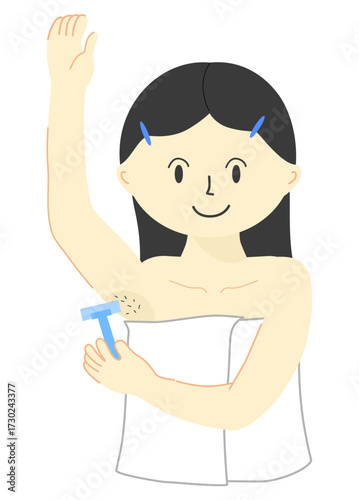 Cartoon Woman Grooming Her Underarms, Armpit Shaving Self-Care Routine