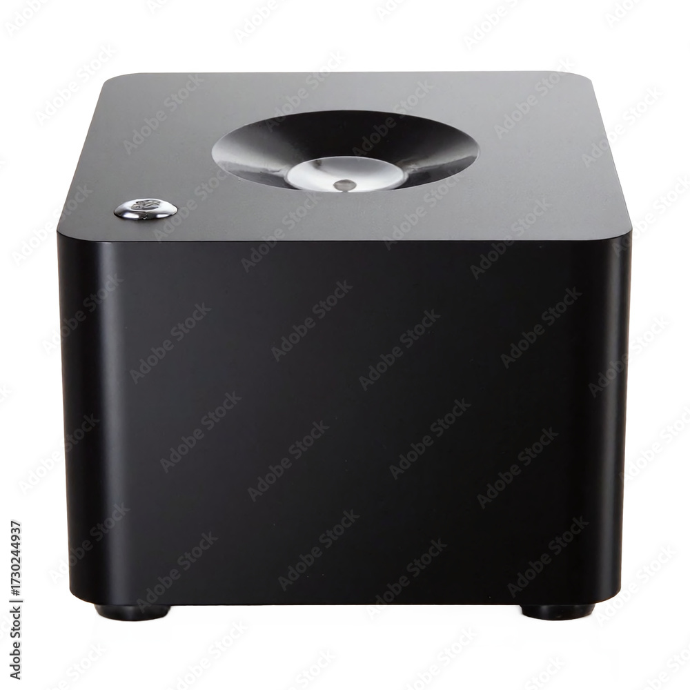 Fototapeta premium Modern Black Wireless Speaker with Metal Control Button and Transparent Background Clipping Path