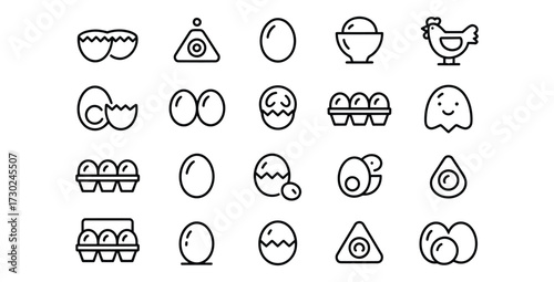 Collection of Various Chicken Egg Line Art Icon Illustrations