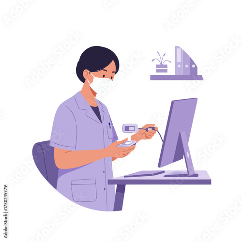 Illustration of Medical Professional Working with Technology