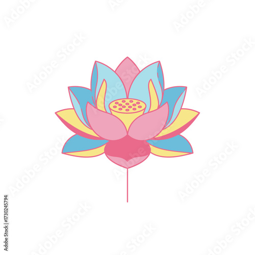 Vibrant and elegant colorful lotus flower illustration, a symbol of purity and serenity, perfect for nature-inspired designs and spiritual concepts, embodying tranquility and growth