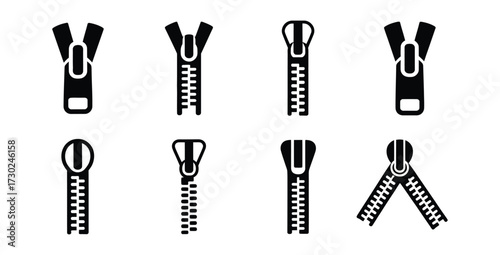 Diverse zipper puller designs vector illustration for clothing and fashion concepts