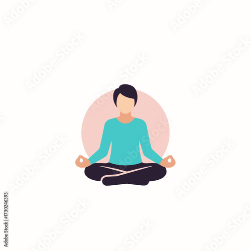 Person in lotus position meditating peacefully with focused mind, calm illustration