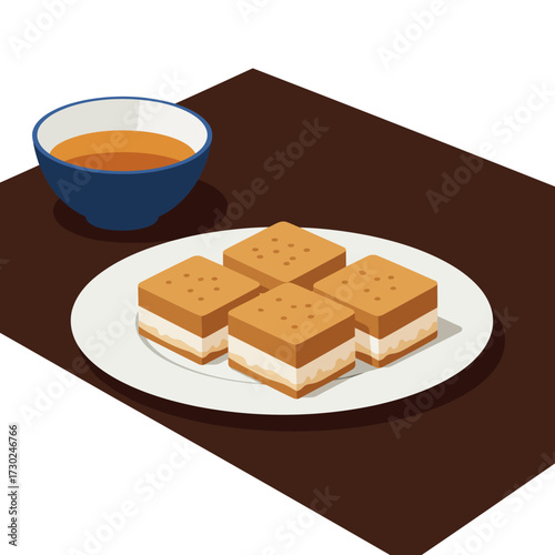 Isometric Illustration of Tea and Biscuits