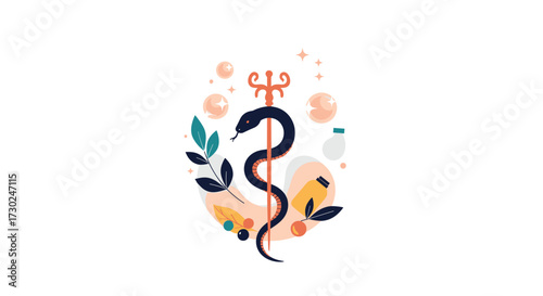 Discover the mystical allure of ancient symbols representing healing and knowledge with this beautifully illustrated caduceus art.