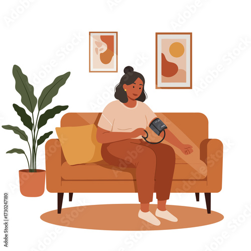 Female health checkup at home illustration