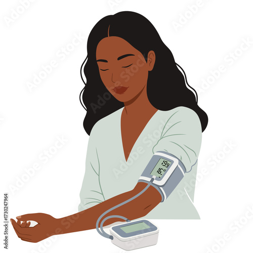 Health Check Woman Measures Blood Pressure