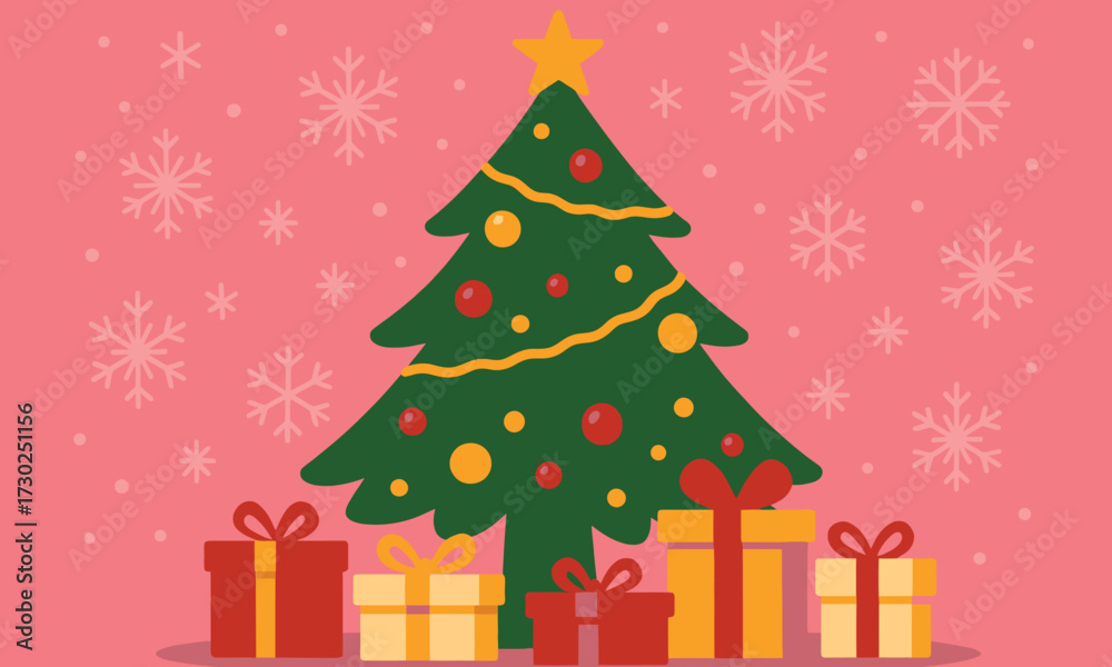 Fototapeta premium Christmas Tree with Gifts Flat Vector Illustration