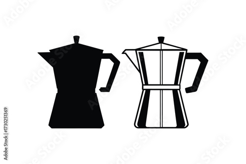 A simple illustration of two moka pots one solid and one outlined
