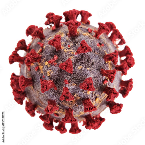 Detailed Close Up of Coronavirus Covid 19 Virus Particle with Red Spikes Transparent Background