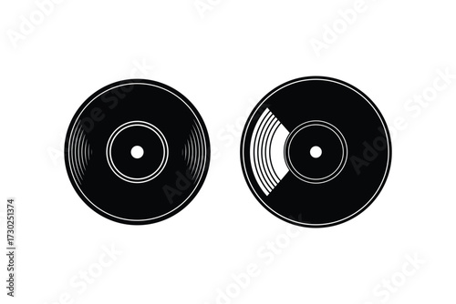Simple black and white illustration of two vinyl records side by side