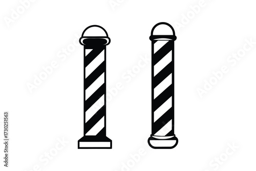 Two black and white barber pole icons simple graphic design elements