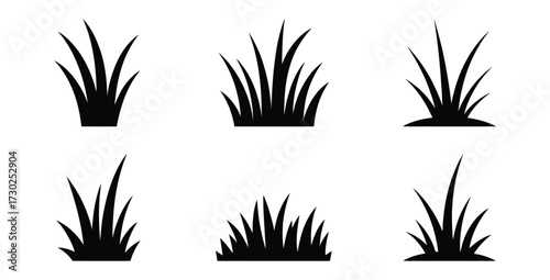 Variety of silhouette grass tufts on white background vector illustration