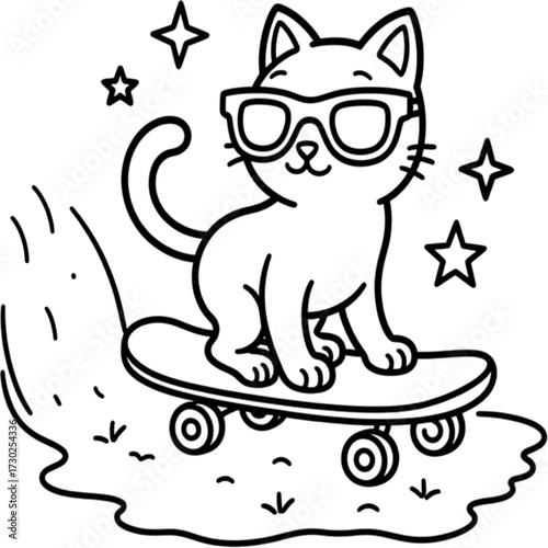 A funny cartoon illustration vector of a cute kitten and dog, a black domestic cat and mouse, and a baby cat with a bone character drawing