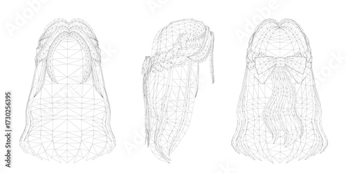 Wireframe a woman's hair and ribbon details. The stark contrast makes the design stand out clearly.
