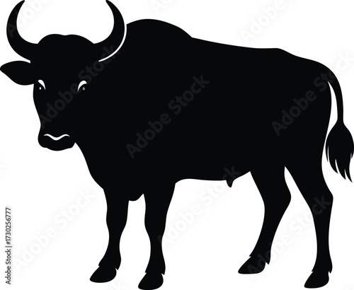 Black Silhouette of a Gaur Indian Bison Standing Profile