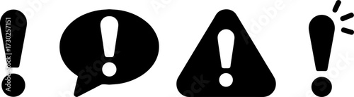 Warning Symbols Set Featuring Exclamation Marks in Various Shapes