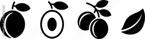Stylized Plums with Leaves for Culinary Design and Decoration