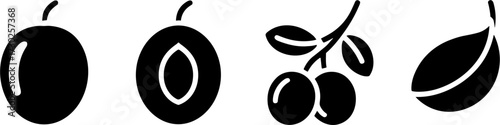 Black Silhouette Olive Fruit with Leaf and Branch Vector Illustration for Coloring Book or Tattoo Design