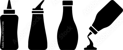 Condiment Bottles Illustration for Food Design and Labels
