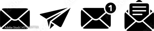 Emails Set Including Envelope Paper Airplane and Notification Badge