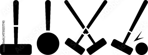 Croquet Game Set Featuring Mallets Balls and Action Sequences
