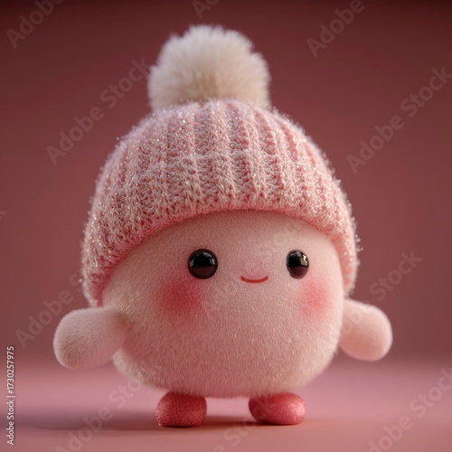 Cute minimalistic doll-like figure on pastel background, adorable toy character illustration in soft tones, kawaii minimal art concept