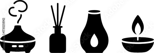 Aromatherapy Symbols Oil Diffuser Candle Aroma Bottle Vector Art