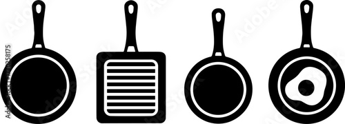 Black Silhouette Cooking Pans Collection for Culinary Illustrations