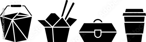 Vector Graphic of Takeout Food Containers Lunchbox and Coffee Cup