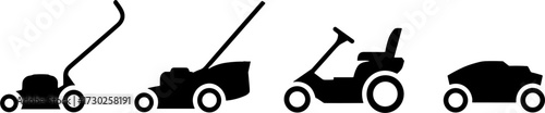 Progression of Lawn Mowers from Push to Riding and Robotic Types Vector Illustration for Garden Equipment Design