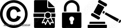 Intellectual Propertys Set Including Copyright Document Lock Gavel