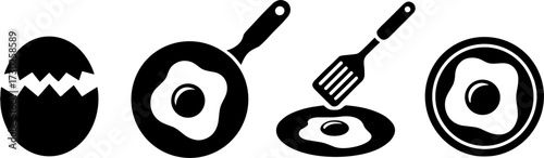 Egg Cooking Process Vector Illustration with Cracked Egg Fried Egg in Pan Spatula and Plate for Recipe Design