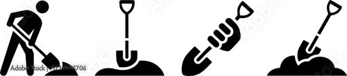 Gardening and Digging Shovels with Human Figure Hand Holding Spade Representing Soil Work and Outdoor Activity