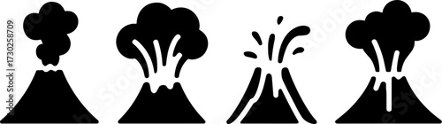 Volcano Eruption Stages Graphic Black Silhouette Vector Design