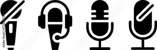 Microphone and Headsets Set for Audio Recording Broadcasting and Communication Design